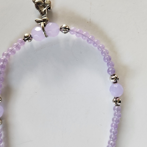 Hand Crafted Rabbit Charm Necklace Pierced Earrings Lavender Silver Easter Bunny - Picture 5 of 13